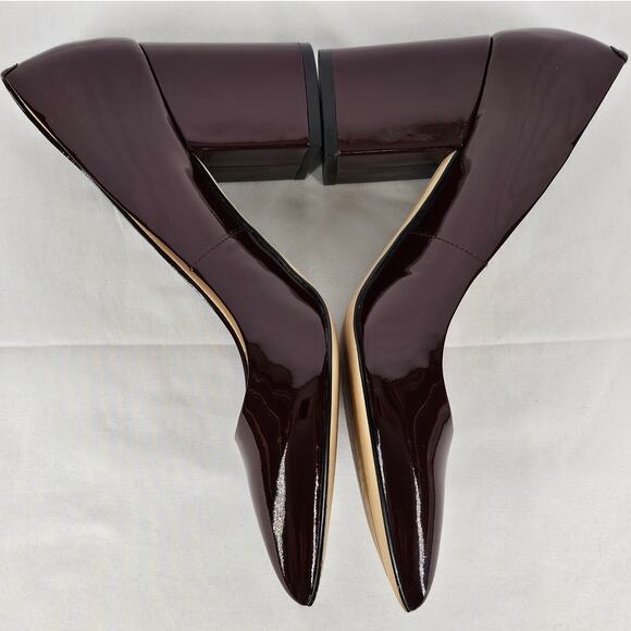 KARL LAGERFELD PARIS ADINA BURGUNDY PATENT LEATHER HEELS SIZE 5M/35B - Picture 5 of 15